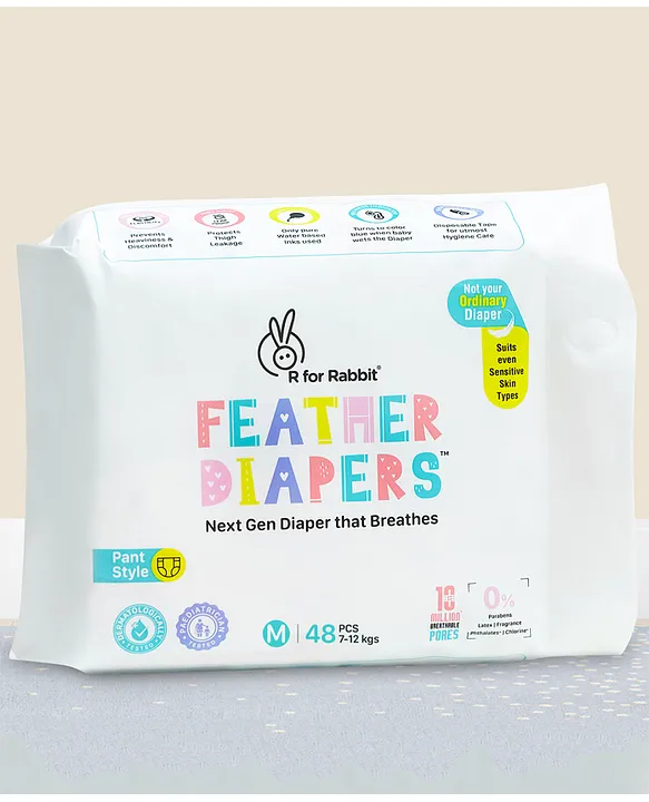 R for Rabbit Pant Style Feather Diapers Medium - 48 Pieces - Thumbnail