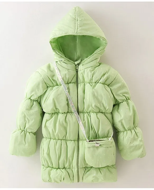 Little Kangaroos Full Sleeves Hooded Jacket - Mint Green - Thumbnail