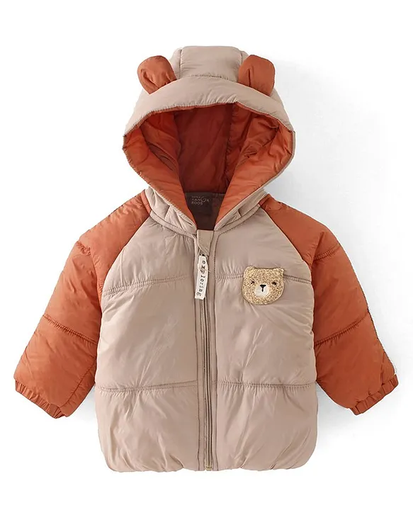 Little Kangaroos Full Sleeves Hooded Jacket - Brown - Thumbnail