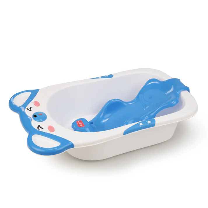 Luvlap Bubble Baby Bathtub (White & Blue) & Anti Slip Baby Plastic Bath Chair (Blue) - Thumbnail