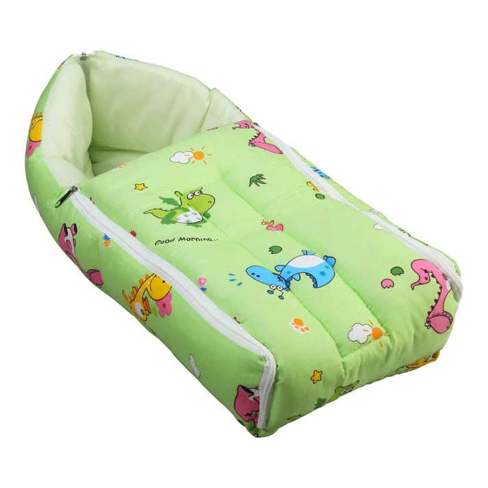 LuvLap 3 in 1 Baby Sleeping Bag and Carry Nest (Dino Print, Light Green) - Thumbnail