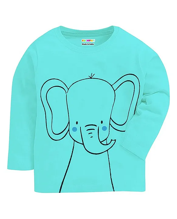 KUCHIPOO Cotton Full Sleeves Elephant Print T-Shirt - Thumbnail