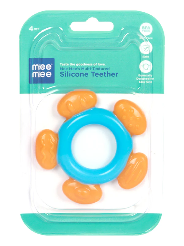Mee Mee Silicon Baby Teether for Teething Gums, Teething Toy with Muti-Textured for Infants and Babies, Flower Design (Single Pack, Blue & Orange) - Thumbnail