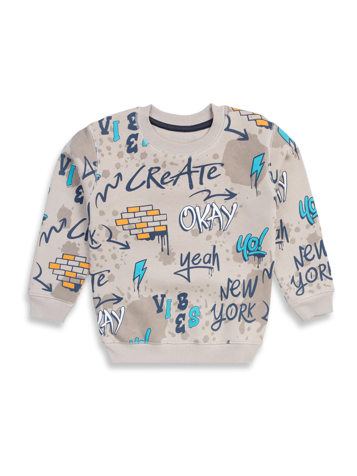 Doreme Boys Printed Sweatshirt - Dove Grey - Thumbnail