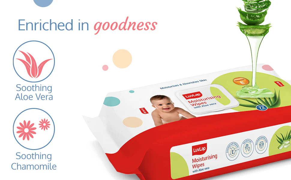 Aloe Vera Baby Wipes With Lid, 72 Pcs - Thumbnail