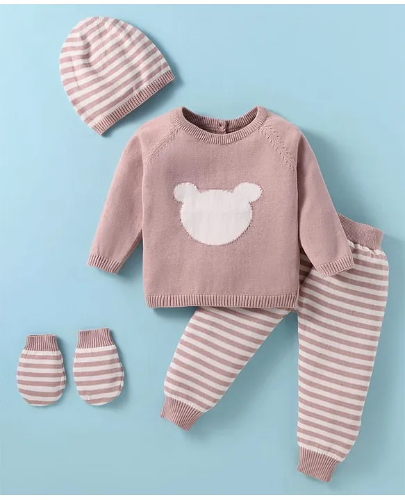 ToffyHouse Knit Full Sleeves T-Shirt & Lounge Pant With Cap & Mittens - Thumbnail